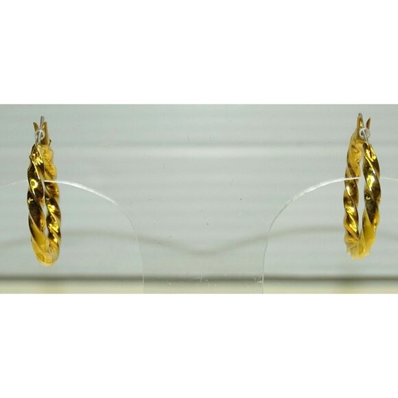 Gold-Tone Twisted Hoop Earrings 0.92" Diameter - Picture 2 of 4